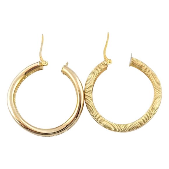 Vintage 14K Yellow Gold Curved Textured Hoop Earrings #14493 - Picture 5 of 7